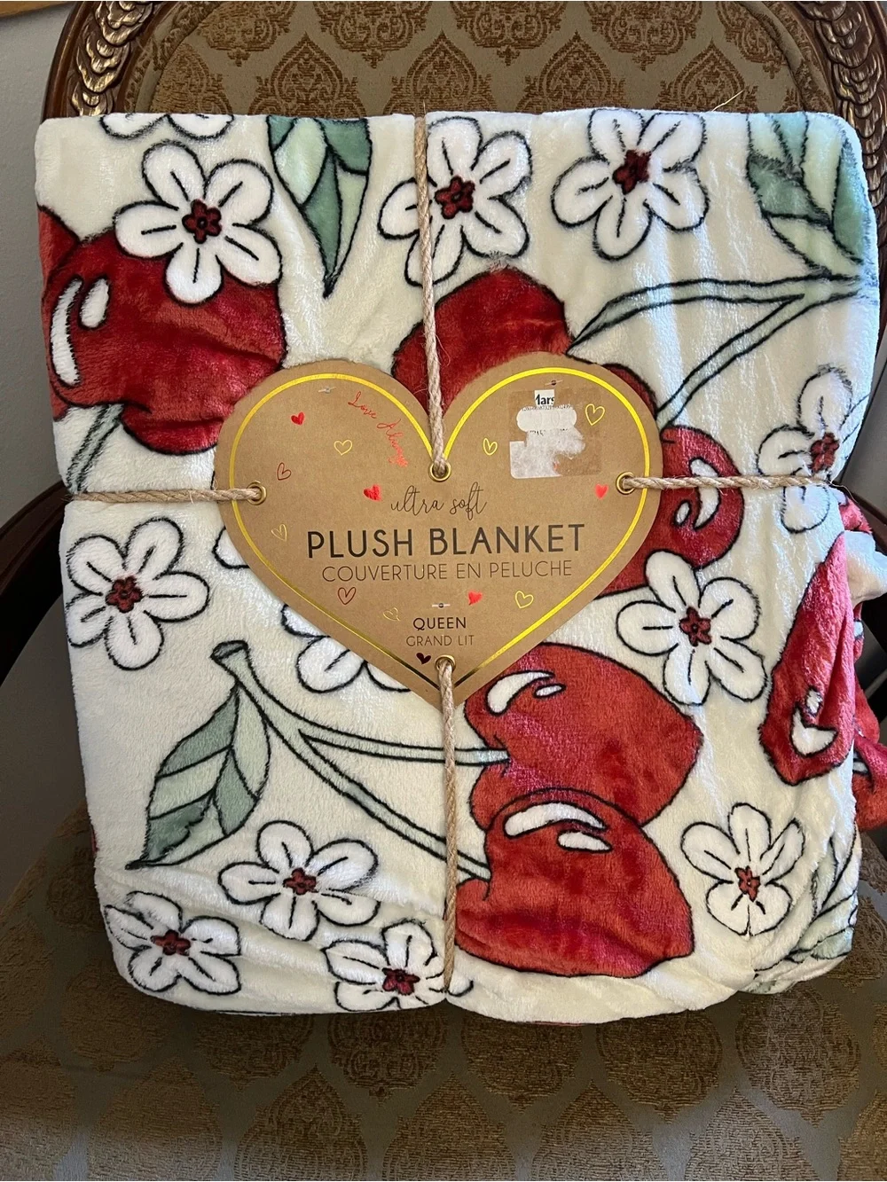 Queen 90”x90” Ultra Soft Plush Blanket by Love Always (Red Floral)